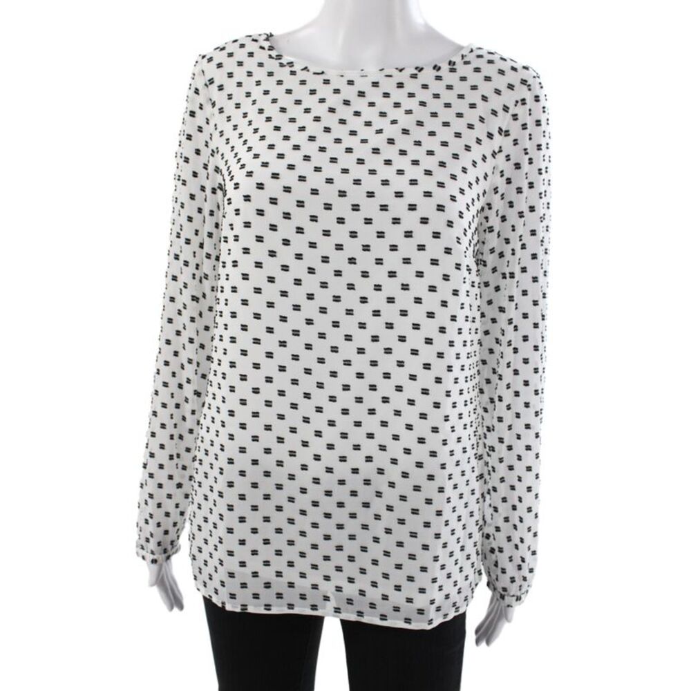 Hellessy Women Basic Black Geometric Round Neck Long Sleeve Blouse Size 2